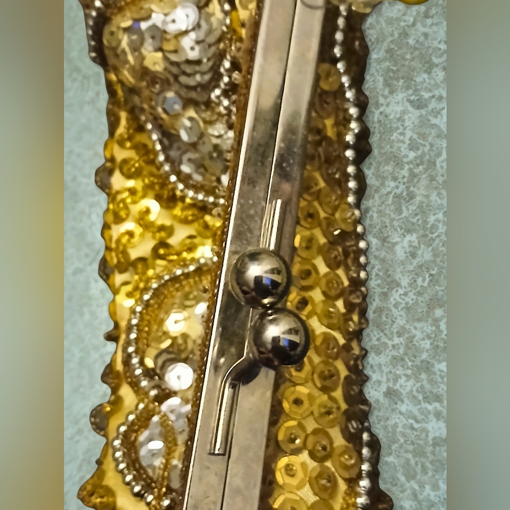 Vintage Gold and Silver Clutch Bag with Beaded Strap - Picture 5 of 8